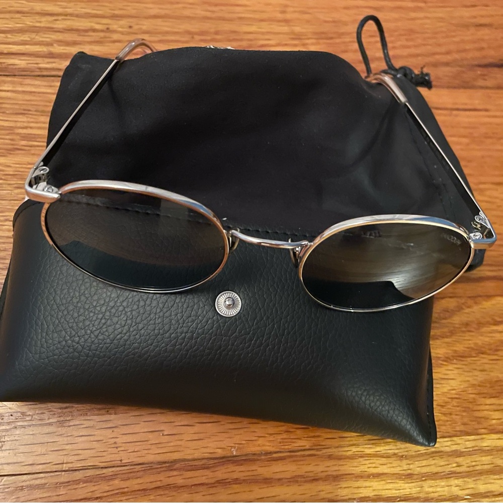 Randolph White Gold Round Sunglasses with Black Case